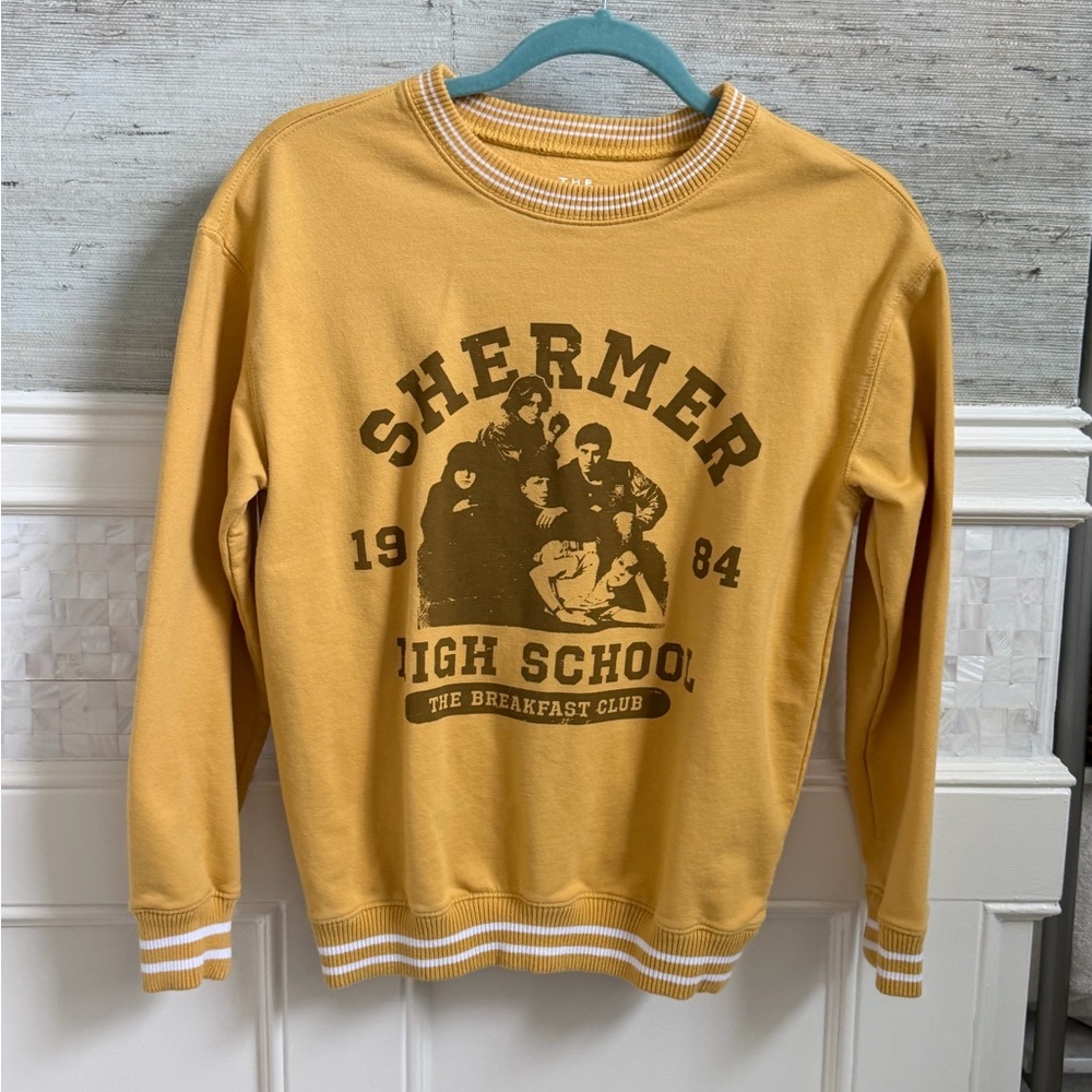 XS the breakfast club Shermer High School sweatshirt top mustard yellow stripe - Picture 3 of 9